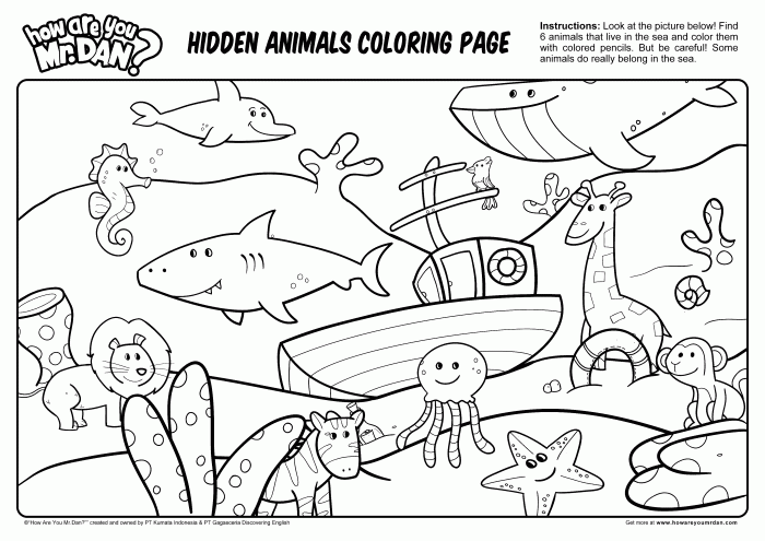 Hidden animals coloring page