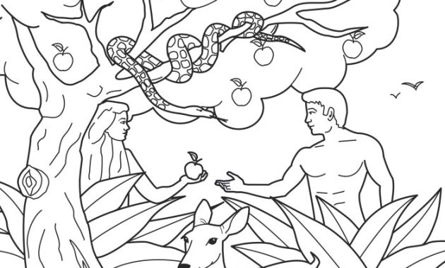 Adam and Eve and Animals Coloring Page