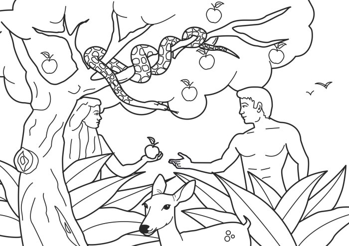 Adam and eve and animals coloring page