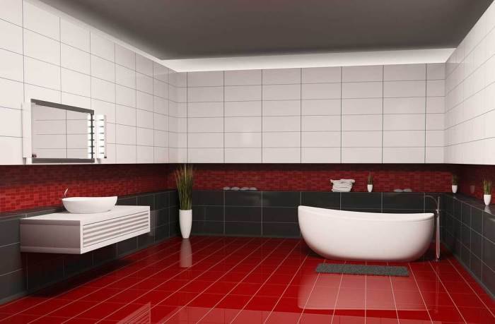 Black white and red bathroom decor