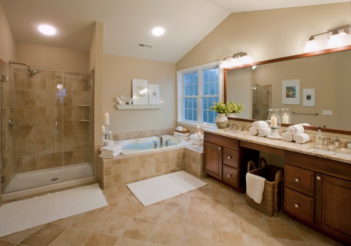 Beige and white bathroom decor