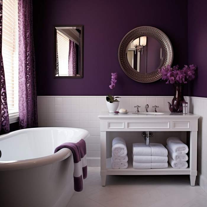 Purple and black bathroom decor