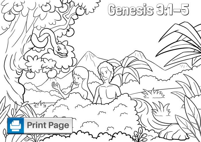 Adam and eve and animals coloring page