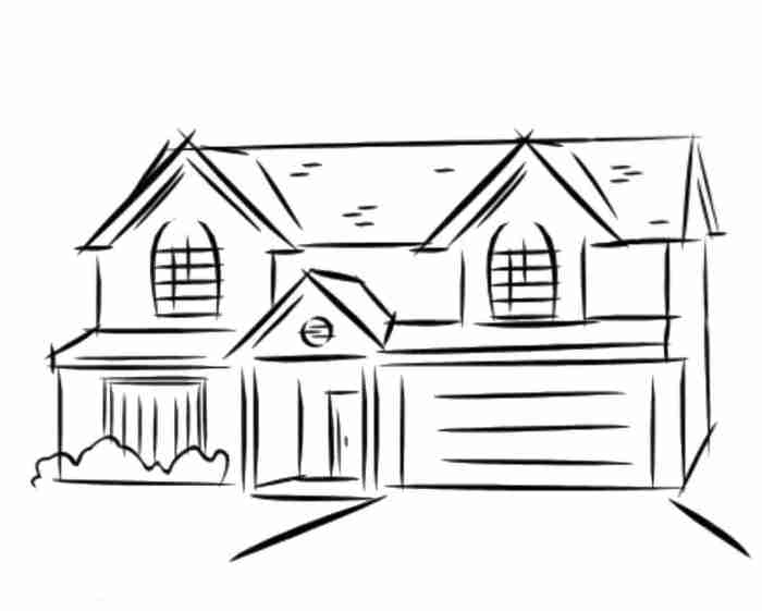 Back and white modern house drawing easy