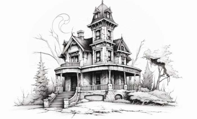 Large Scary House Drawing Easy A Spooky Guide