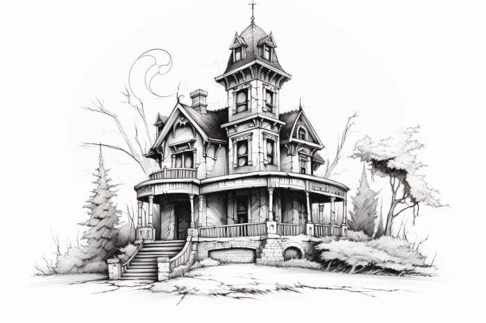 Large scary house drawing easy