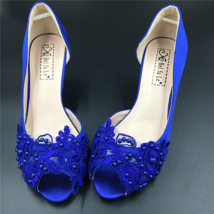 Blue shoes with wedding dress