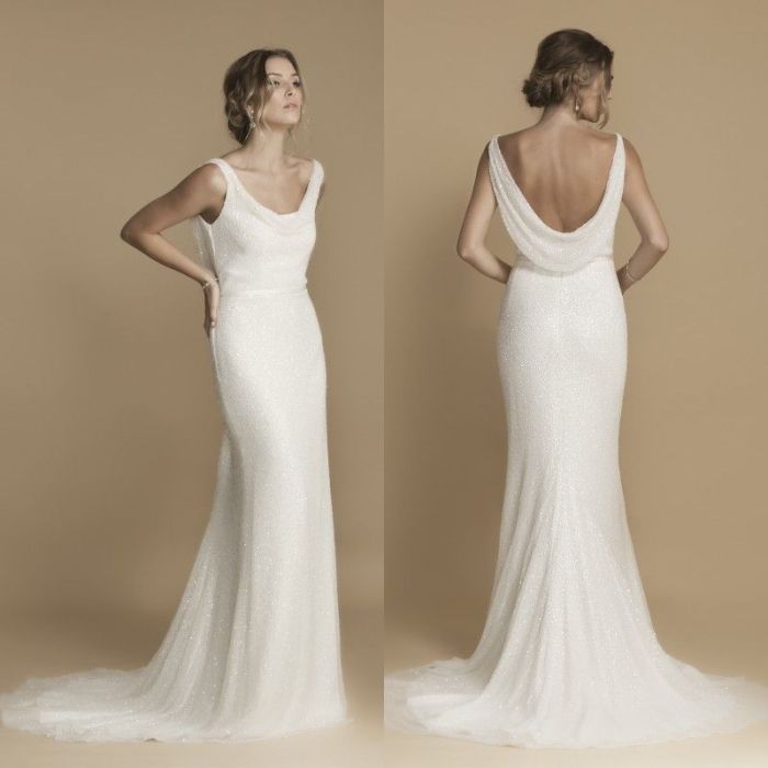 Cowl neckline wedding dress