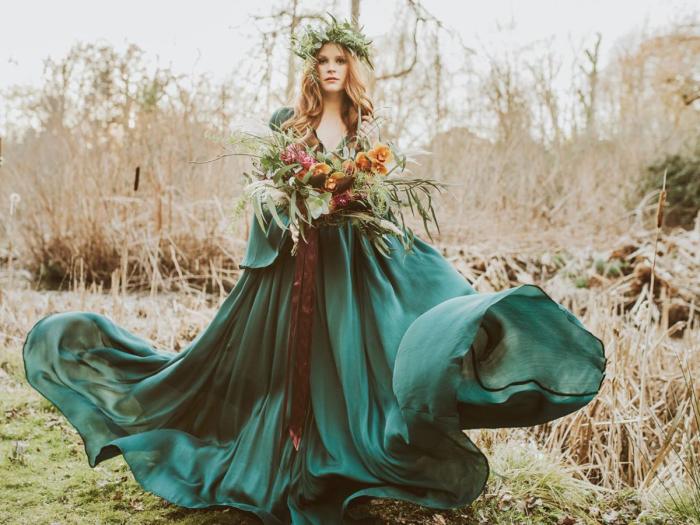 Blue and green wedding dress