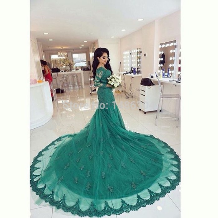 Blue green wedding dress